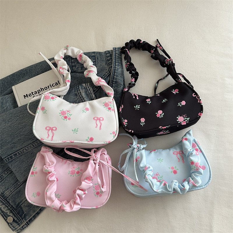 Korean Style Floral Bow Printed Shoulder Bag