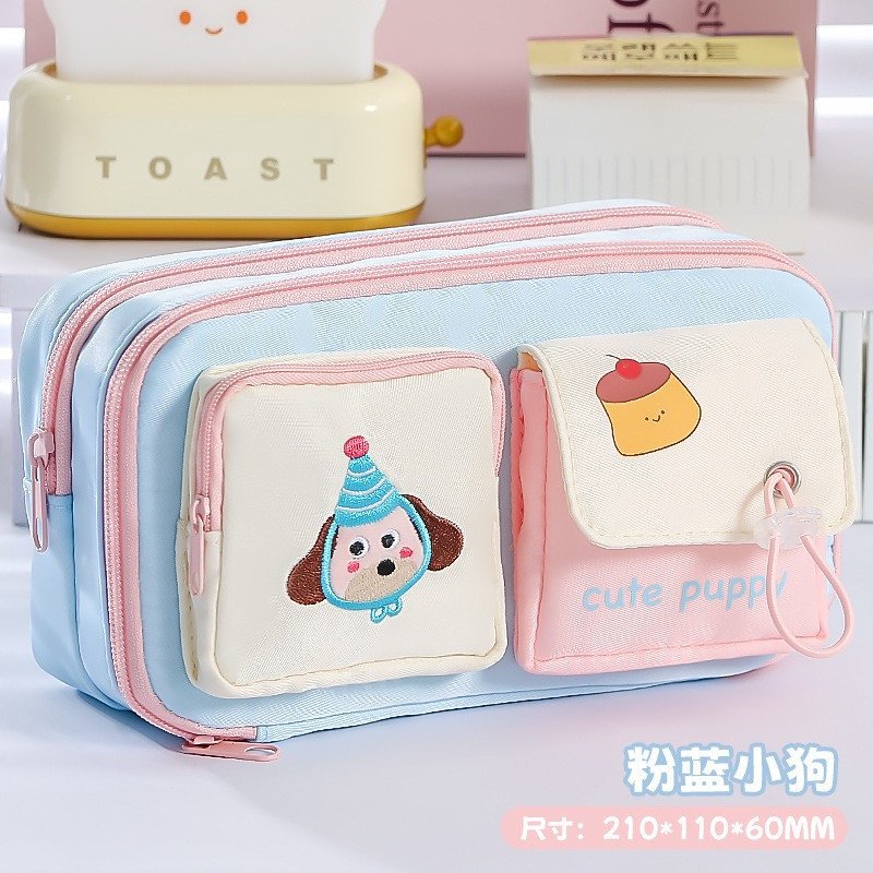 Cute Puppy Plaid Large-Capacity Handheld Pencil Bag